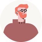 Illustriertes Porträt von Remko. Er hat rotes Haar und einen roten Bart. Ausserdem trägt er eine scharze runde Brille und einen winroten Rollkragenpulli.